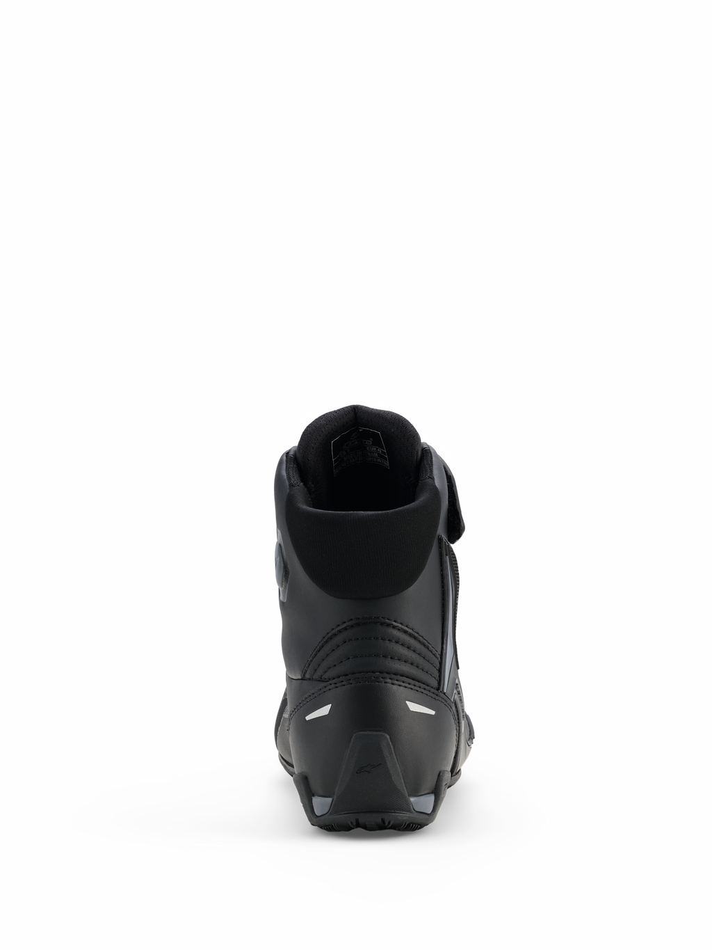 Alpinestars Faster-4 Drystar® Shoes, Motorcycle Riding Shoes, Black Cool Gray, rear view showing reinforced heel, padded collar, and reflective details, waterproof microfiber construction for sports riding