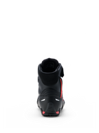 Alpinestars Faster-4 Drystar® Shoes, Motorcycle Riding Shoes, Black with Rio Red and Red Fluo accents, rear view showing reinforced heel counter, high-top design, and seamless microfiber construction.