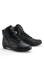 Alpinestars Stella Faster-4 Drystar® Shoes, Women's Waterproof Motorcycle Riding Shoes, Black and Silver, microfiber upper with lace-up closure and ankle strap, protective TPU reinforcements and Alpinestars branding.