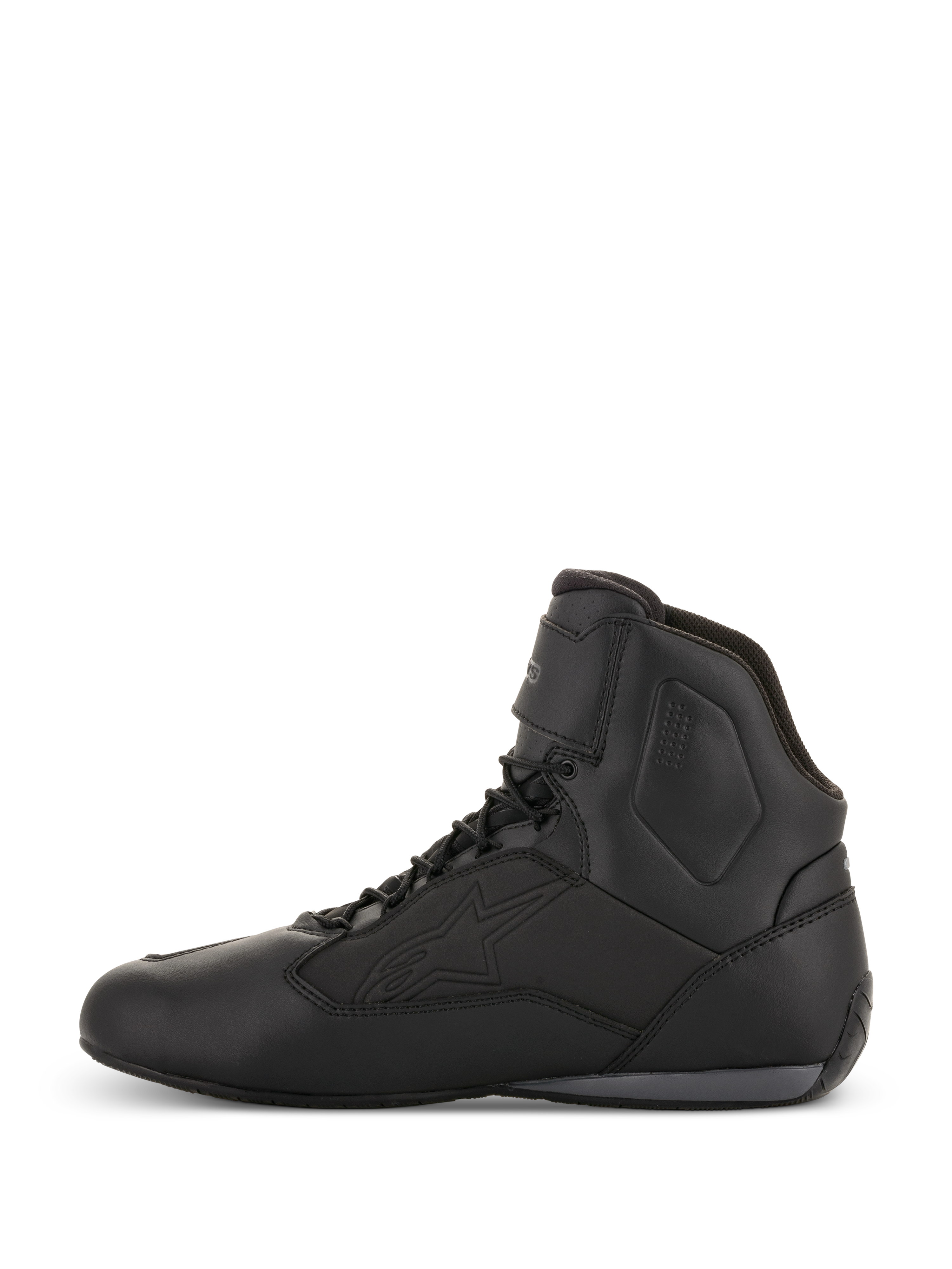 Alpinestars Faster-3 Drystar® Riding Shoes, chaussures de moto, noir et gris cool, vue de profil, design montant avec lacets, construction en microfibre imperméable, équipement technique pour la conduite sur route