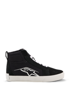 Alpinestars Ride-63 Canvas Shoes, Urban Motorcycle Riding Shoes, Black and White, Large white Astars logo on the side, thick white flat sole, white laces, casual high-top sneaker design