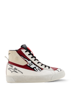 Alpinestars Stella Stated Flair Shoes, Women's High-Top Sneakers, Red White and Black, motorsport-inspired design with "one goal one vision" branding, textured white sole, pull tab, leather and fabric construction