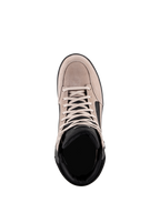 Chaussure Alpinestars J-6 Waterproof, chaussure de moto urbaine, Noir Flint Blanc, vue de dessus montrant la tige en cuir suédé, les lacets blancs et le col rembourré noir, design décontracté inspiré des baskets pour les trajets quotidiens à moto
