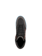 Alpinestars J-6 Waterproof Canvas, chaussures de moto urbaines grises et noires, liseré bleu clair, vue de dessus.