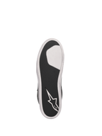 Semelle des chaussures de moto Alpinestars J-6 Imperméables, caoutchouc vulcanisé noir et blanc avec logo Astars.