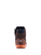 Chaussures Alpinestars Chrome Crafted Drystar®, vue arrière, Brun, chaussures de moto urbaines décontractées, construction en cuir et daim, semelle en gomme translucide avec logo embossé, détail réfléchissant au talon