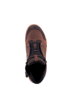 Chaussures Alpinestars Chrome Crafted Drystar®, chaussures de moto urbaines, Marron et Gomme, vue de dessus, tige en cuir et daim avec lacets foncés et semelle en gomme, chaussures de moto imperméables décontractées