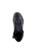 Chaussures Alpinestars Chrome Drystar®, chaussures de moto urbaines, noir et jaune fluo, vue de dessus montrant la construction en cuir de première qualité, les lacets aux accents jaunes et le col rembourré pour le confort