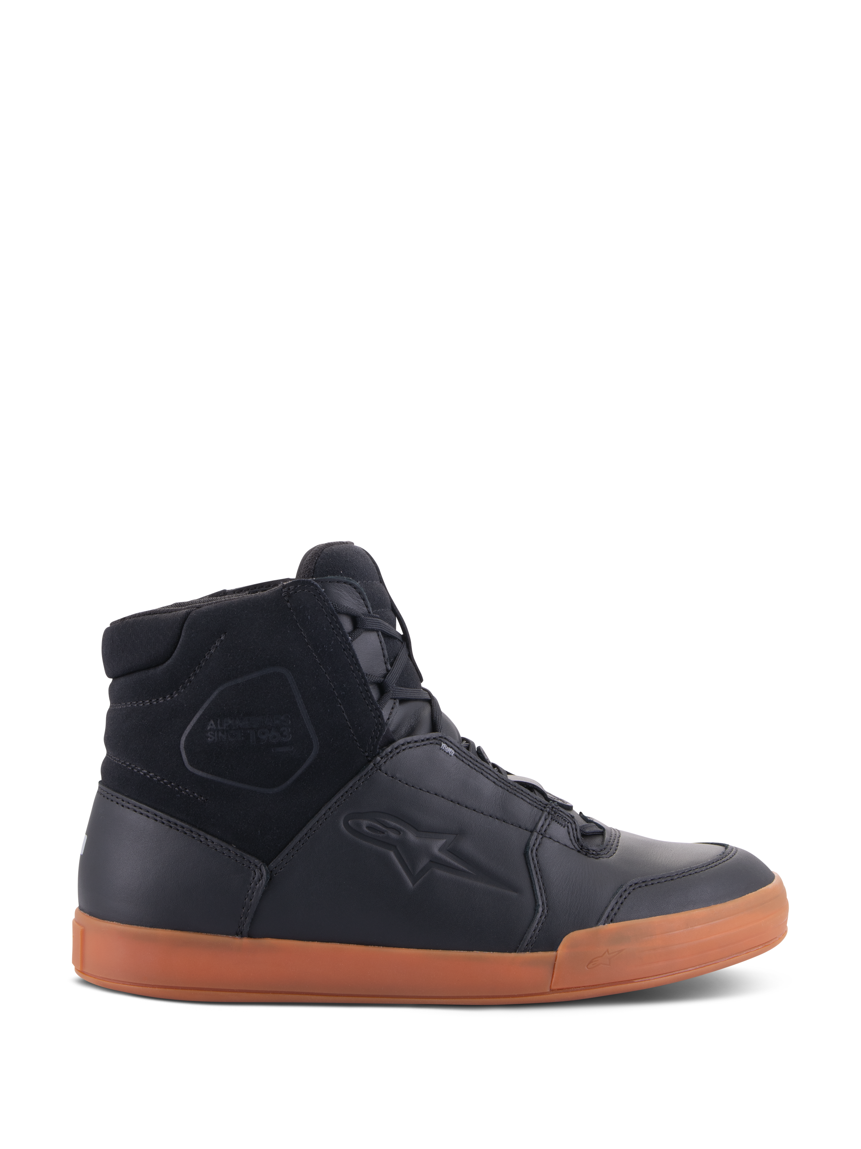 Alpinestars Chrome Drystar® Shoes, Urban Motorcycle Shoes, Black with Gum Sole, high-top design featuring premium leather and suede panels, casual street-styled protective footwear