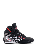 Alpinestars Sektor Waterproof Shoes, Motorcycle Riding Shoes, Black White and Gray with red accents, profile view featuring white Alpinestars logo and waterproof membrane branding, lightweight microfiber construction, sleek athletic design for all-weather road performance