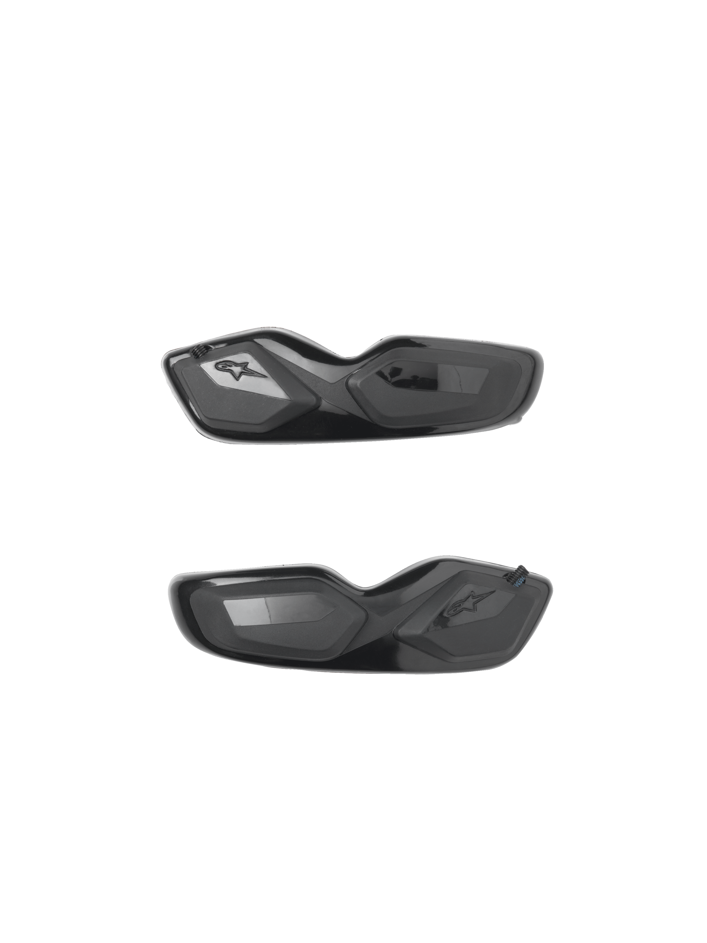 Sliders d'orteils Alpinestars SMX-6, pièces de rechange pour bottes de moto, noir, finitions brillante et mate, design aérodynamique avec logo étoile en relief, paire pour usage racing et sport