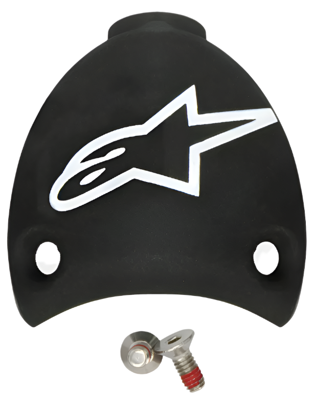 Capuchon de talon remplaçable Alpinestars SMX Plus, pièce de rechange pour bottes de moto, noir et blanc, avec logo Astars blanc et deux vis de montage, construction en plastique durable pour l'entretien des bottes