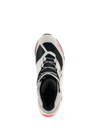 Chaussures de moto Alpinestars CR-X Drystar® pour femme, blanc, gris moyen, noir et rose diva, vue de dessus mettant en évidence le laçage et la doublure intérieure, design inspiré des chaussures de running avec des touches de rose, chaussures de moto imperméables