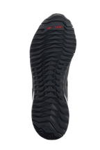 Alpinestars CR-1 Shoes, Black and White, bottom view showing the textured black sole with a red TPF logo and deep tread pattern for motorcycle riding grip.
