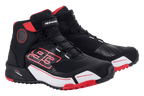 Alpinestars MM93 CR-X Drystar® Riding Shoes, Motorcycle Riding Shoes, Black Red and White, featuring Marc Marquez 93 graphic, sporty athletic design with waterproof Drystar branding, protective shift zone, and rugged sole.