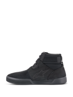 Chaussures de moto Alpinestars Primer, Noir Noir, profil latéral, design de baskets montantes décontractées avec logo Alpinestars, col texturé et semelle plate