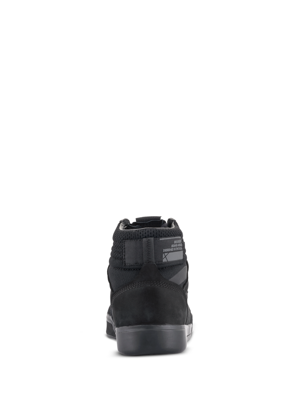 Chaussures de moto Alpinestars Primer, Noir sur Noir, vue arrière montrant le talon renforcé, le col en mesh et la semelle en caoutchouc, chaussures de moto urbaines protectrices