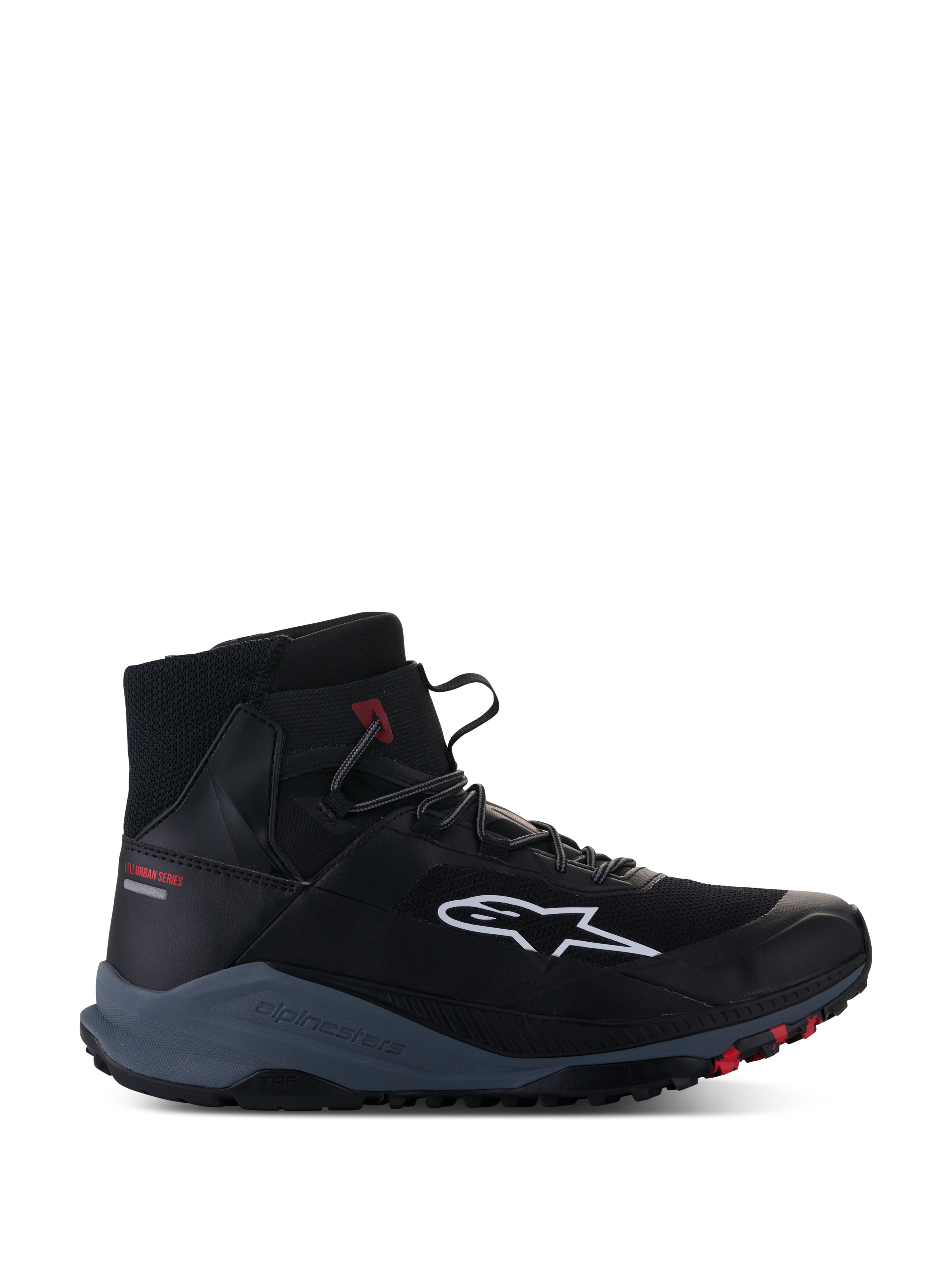 Alpinestars Speedforce XR Shoes, urban motorcycle riding shoes in black and gray with red accents and protective features.