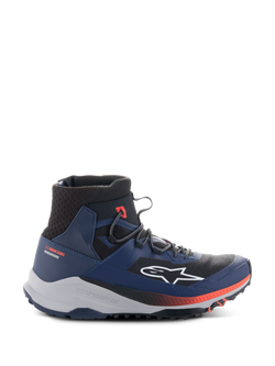 Alpinestars Speedforce XR Shoes, High-Top Urban Motorcycle Sneakers, Blue and Black with Red Accents, Rugged Light Gray Sole, Mesh Ankle Texture, Side Profile View