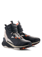 Alpinestars Speedstreet Shoes, Urban Motorcycle Riding Shoes, Black Almond Hot Orange, high-top street-inspired design with microfiber upper, large hook-and-loop ankle strap, laces, and thick off-white sole with orange grip details