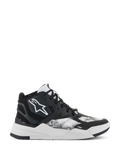Alpinestars Speedflight Shoes, baskets de moto performantes à tige montante, noir, gris et blanc, logo étoile blanc, motif ripstop texturé sur les panneaux latéraux et semelle géométrique blanche épaisse avec marquage TPF