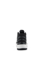 Chaussures Alpinestars Speedflight, chaussures de moto performantes, noir, gris et blanc, vue arrière mettant en avant le contrefort de talon asymétrique en TPU avec logo, semelle intermédiaire blanche et design sportif de style urbain