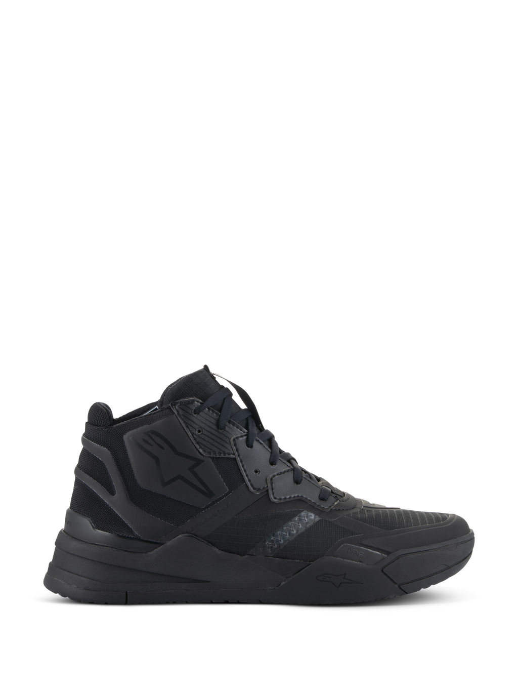 Chaussures Alpinestars Speedflight, baskets montantes noires, chaussures de moto urbaines, tige en ripstop avec renforts sans couture, logo étoile Alpinestars, semelle épaisse à double densité, style streetwear moderne
