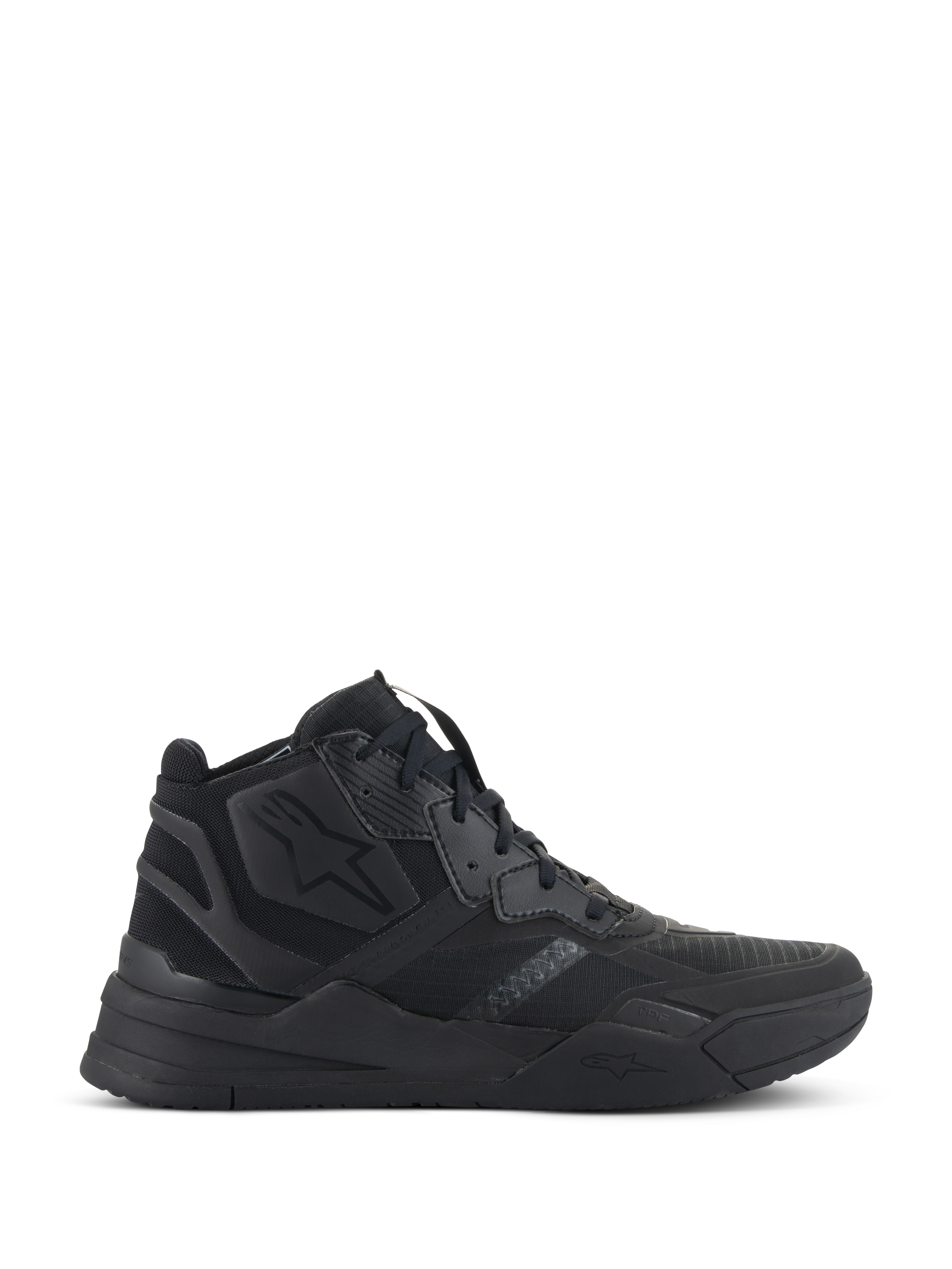 Chaussures Alpinestars Speedflight, baskets montantes noires, chaussures de moto urbaines, tige en ripstop avec renforts sans couture, logo étoile Alpinestars, semelle épaisse à double densité, style streetwear moderne