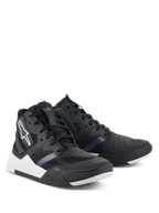 Alpinestars Speedflight Shoes, Performance Riding Shoes, Black and White, street-styled motorcycling sneakers featuring a ripstop upper, white midsole accents, and Alpinestars logo on the side