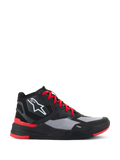 Chaussures Speedflight Alpinestars, baskets de moto montantes, noir et rouge vif avec empiècements gris, logo étoilé blanc, lacets rouges et design urbain sportif avec semelle intermédiaire TPF