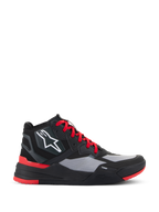 Chaussures Speedflight Alpinestars, baskets de moto montantes, noir et rouge vif avec empiècements gris, logo étoilé blanc, lacets rouges et design urbain sportif avec semelle intermédiaire TPF