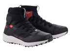 Chaussures Alpinestars Speedforce, chaussures de moto montantes, noir, blanc et rouge, avec une silhouette de chaussure de running, tige en textile MATRYX, semelle intermédiaire blanche et logo Alpinestars rouge, chaussures urbaines techniques pour la route