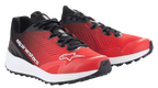 Alpinestars Meta Road V2, chaussures sportswear, rouge, noir et blanc, design à coupe basse avec tige en mesh rouge respirant, accents et lacets noirs, logo Alpinestars blanc et semelle intermédiaire amortissante blanche