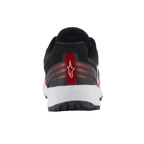 Chaussures Alpinestars Meta Road V2, chaussures sportswear, rouge, noir et blanc, vue arrière montrant les détails du talon avec logo Astars blanc sur une bande rouge, accents rouges horizontaux, tige en mesh noir et semelle intermédiaire blanche