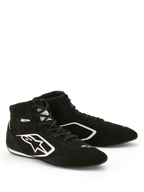 Chaussures Alpinestars SP V3 FIA, chaussures de course automobile, noir et blanc, construction en daim de qualité supérieure, avec logo Astars blanc sur le côté et semelle fine aux spécifications de course pour une meilleure sensation de pédale