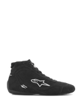 Chaussures Alpinestars SP V2, chaussures de course automobile, daim noir avec logo étoile Alpinestars blanc, profil montant, fermeture à lacets, semelle de course ultra-fine, design sport automobile épuré
