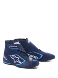 Alpinestars SP+ Shoes N, chaussures de course automobile, bleu outremer et bleu clair, design montant en daim et cuir, avec un grand logo étoile blanc et marquage SP+, forme aérodynamique pour le sport automobile professionnel
