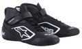 Alpinestars Youth Tech-1 K V2, chaussures de karting, noir et blanc, chaussures de course montantes dotées d'un système de fermeture double avec lacets et sangle, panneaux perforés respirants et logo blanc pour les jeunes pilotes