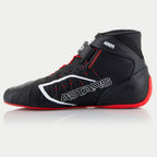 Alpinestars Tech-1 KX V3 Karting Shoes, Black White and Red, side view profile with white ASTARS logo, red outer sole, and laser-cut perforations, professional motorsport footwear for racing