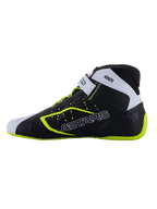 Alpinestars Tech-1 KX V3 Shoes - FIA, Karting Shoes, Black White and Yellow Fluo, sleek profile with side ASTARS branding, adjustable strap and fluorescent accents, lightweight racing footwear