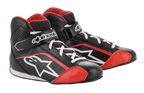 Chaussures Alpinestars Youth Tech-1 K, chaussures de karting, noir, blanc et rouge, dotées d'une tige en microfibre légère avec des accents rouges, de lacets blancs et d'une sangle de cheville à scratch sécurisée, conçues pour le karting pour les jeunes