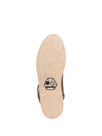 Chaussures Alpinestars Oscar Monty V2, vue de la semelle, semelle extérieure compensée beige clair avec motif géométrique de losanges, arborant le logo noir OSCAR by Alpinestars, chaussure de moto urbaine en cuir brun