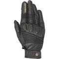 Alpinestars Crazy Eight Gloves, gants de moto en cuir noir, empiècements extensibles en accordéon sur les doigts et le dos de la main, rembourrage perforé aux articulations, logo Alpinestars beige sur l'index, sangle de poignet ajustable à scratch avec logo circulaire