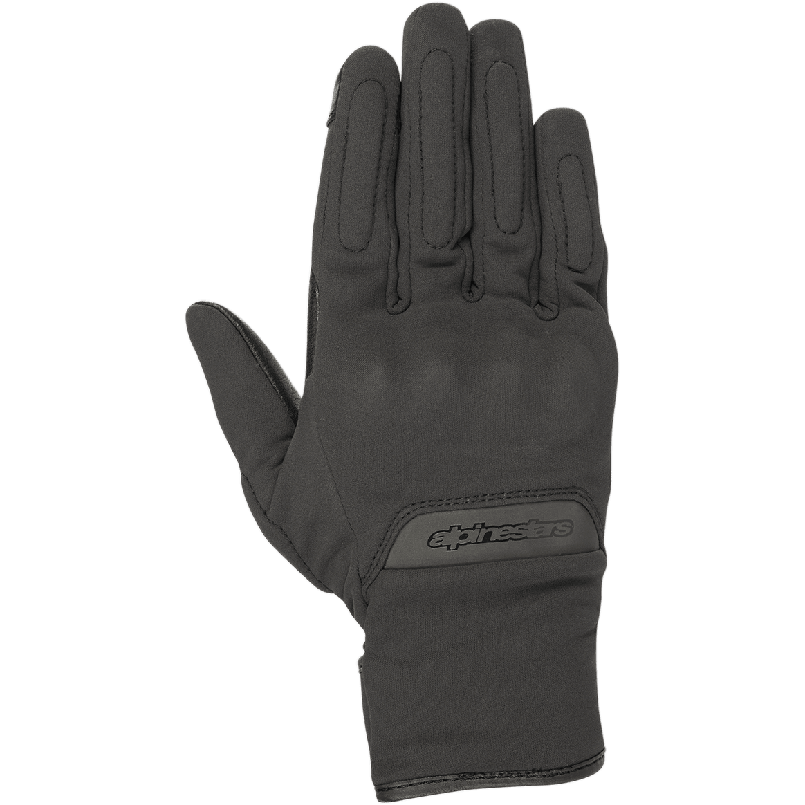Alpinestars Stella C1 Windstopper V2 Gloves, Women's Urban Motorcycle Gloves, Black, back-of-hand view, featuring subtle integrated knuckle protection, embossed logo on the cuff, and windproof GORE-TEX Windstopper textile