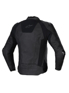 Alpinestars Veste En Cuir Missile V3, blouson de moto racing pour homme, vue de dos en noir, en cuir bovin premium avec panneaux stretch et certification CE