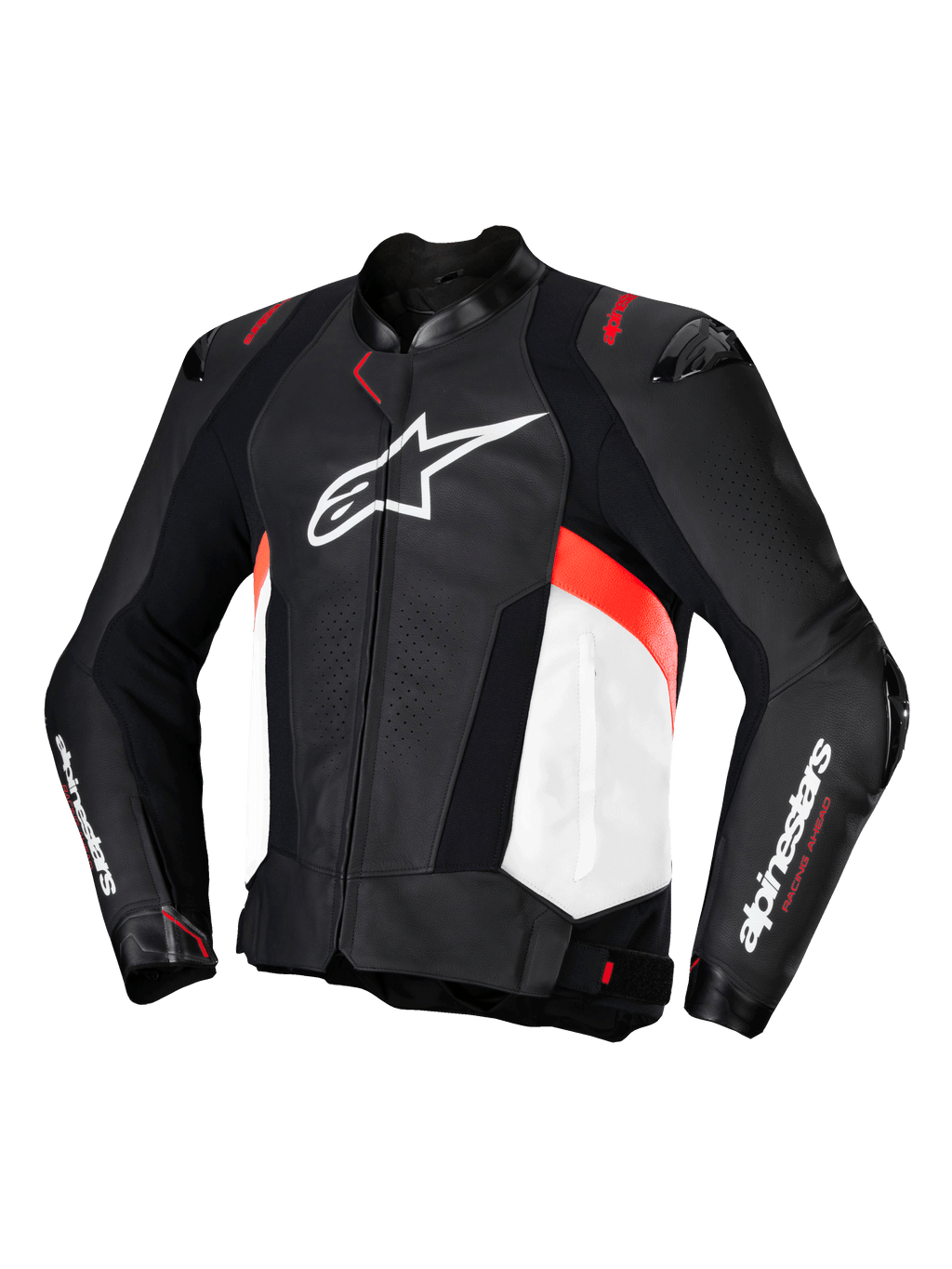 Alpinestars Missile V3 Leather Jacket, Motorcycle Racing Leather Jacket, Men, Black White Red Fluo, CE Certified