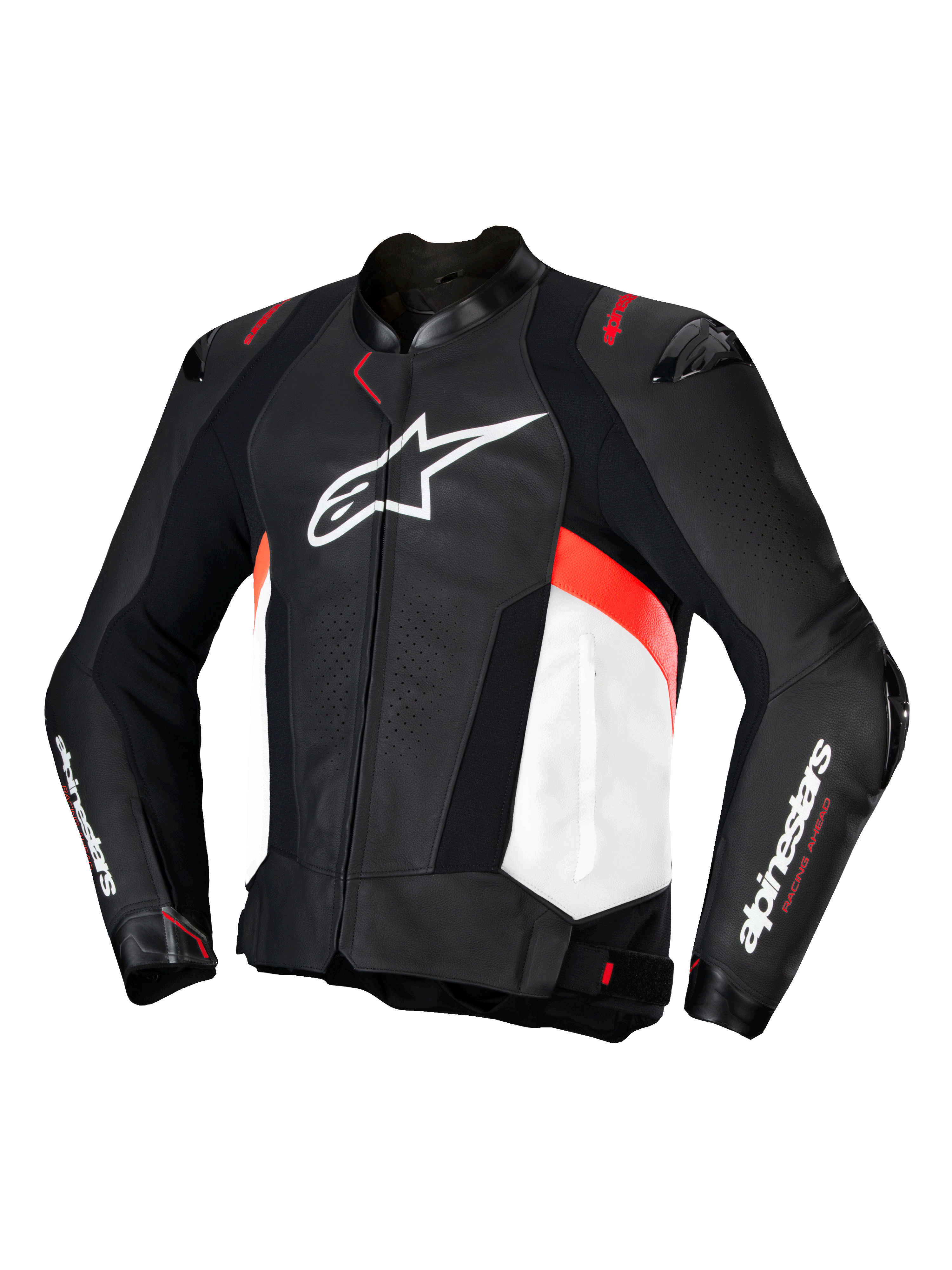 Alpinestars Missile V3 Leather Jacket, Motorcycle Racing Leather Jacket, Men, Black White Red Fluo, CE Certified