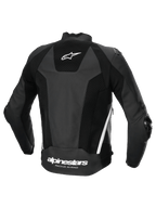 Alpinestars Veste En Cuir Missile V3 Airflow, veste de moto racing pour homme, vue de dos, noire et blanche, en cuir premium perforé avec panneaux stretch et logo arrière