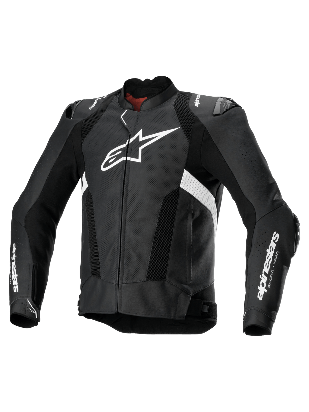 Alpinestars Veste En Cuir Missile V3 Airflow, veste moto racing perforée pour homme en noir et blanc, en cuir bovin premium avec protections d'épaules et compatible Tech-Air