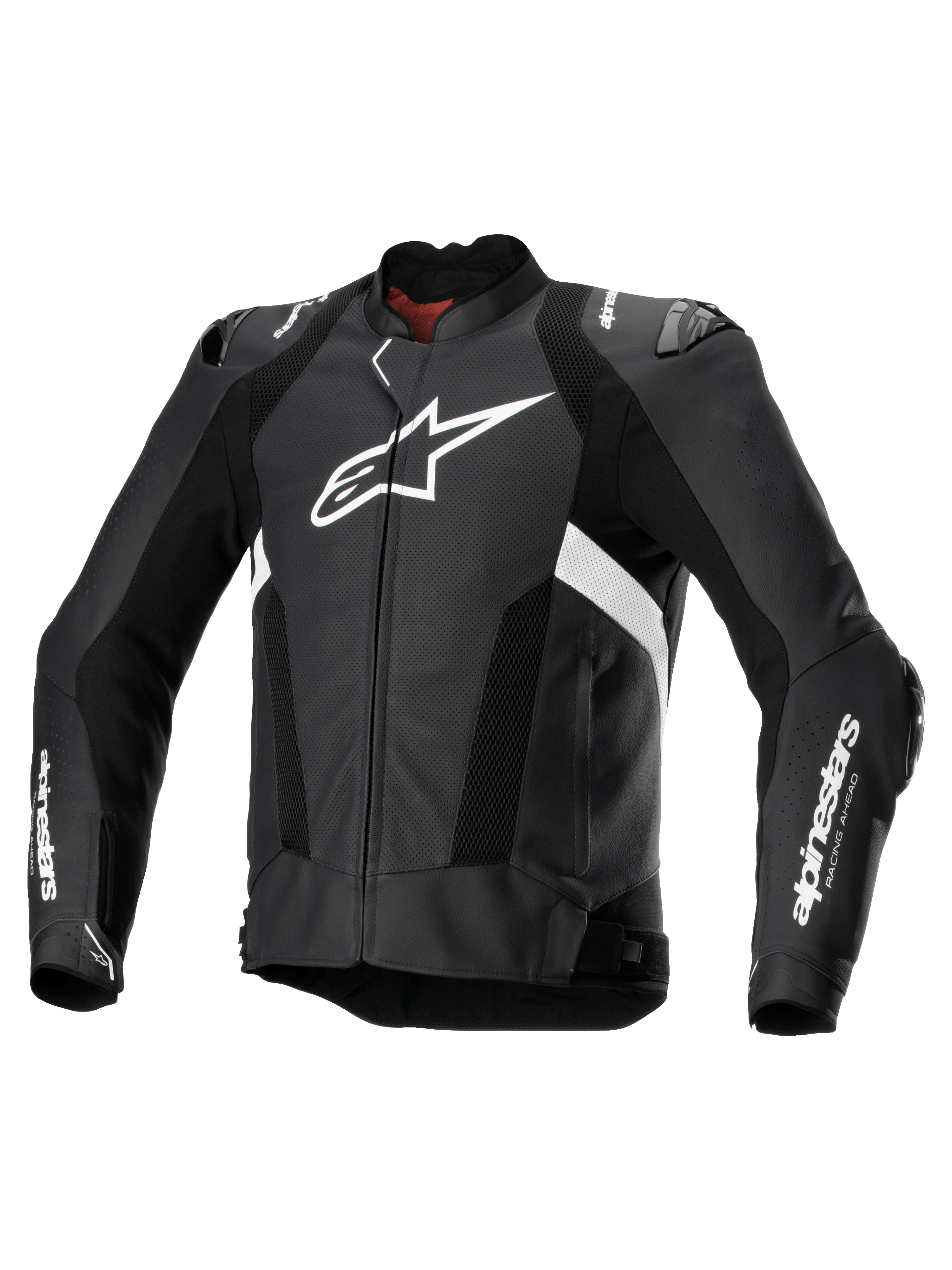 Alpinestars Veste En Cuir Missile V3 Airflow, veste moto racing perforée pour homme en noir et blanc, en cuir bovin premium avec protections d'épaules et compatible Tech-Air